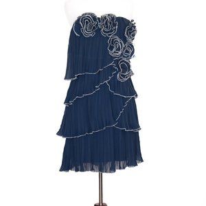 RIVER ISLAND Strapless Ruffle Layered Flowers Blue Dress Party Cocktail Sz 6 New